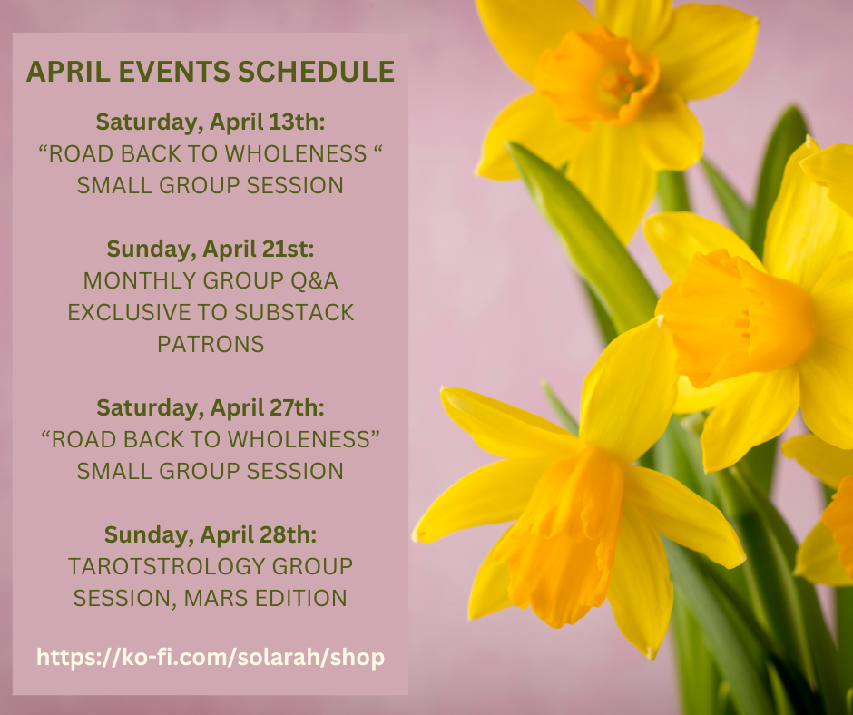 APRIL EVENTS SCHEDULE With Solarah